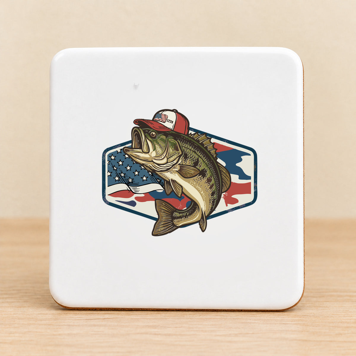 Patriotic Bass — Square Ceramic Coaster