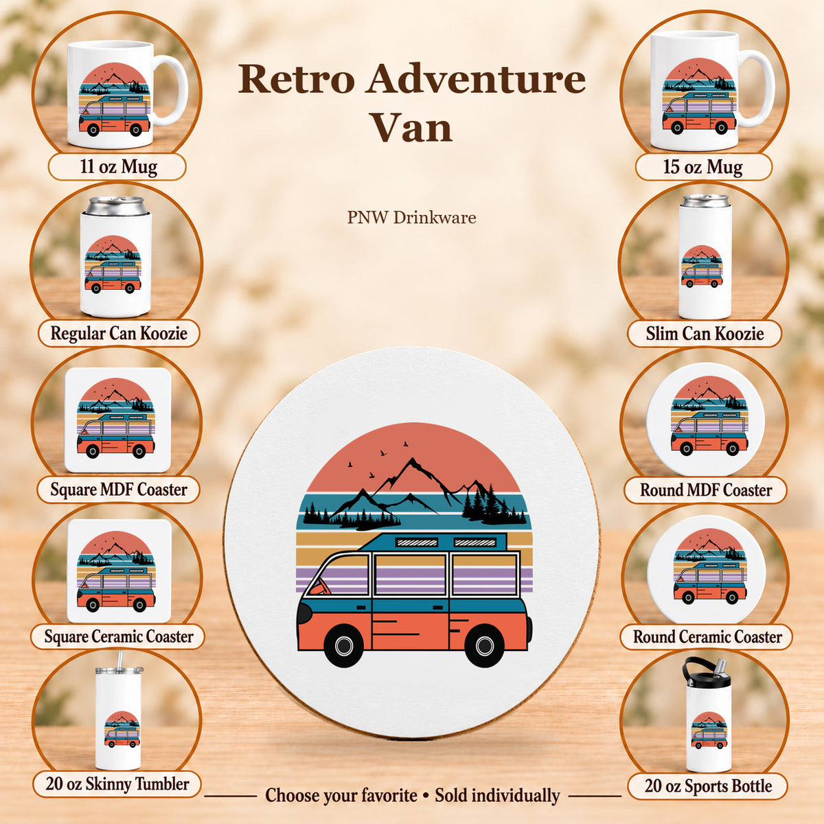 Retro Adventure Van — All 10 drinkware options