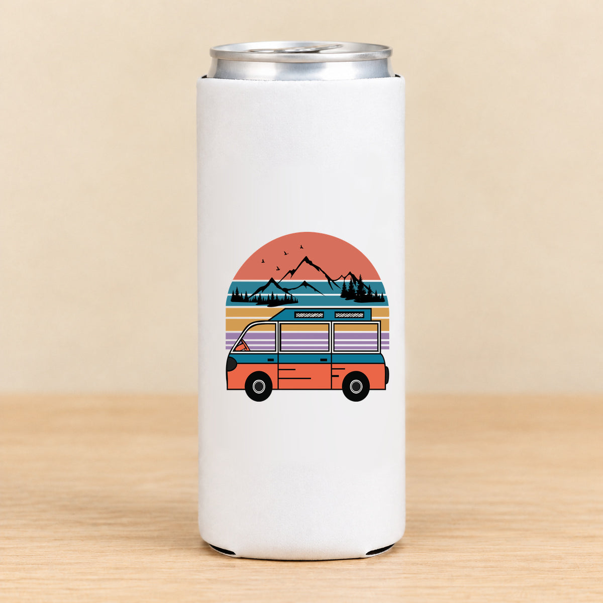 Retro Adventure Van — Slim Can Koozie