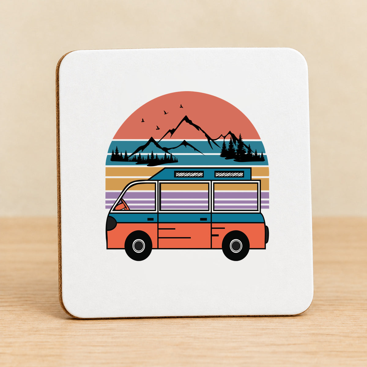 Retro Adventure Van — Square MDF Coaster