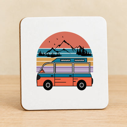 Retro Adventure Van — Square MDF Coaster
