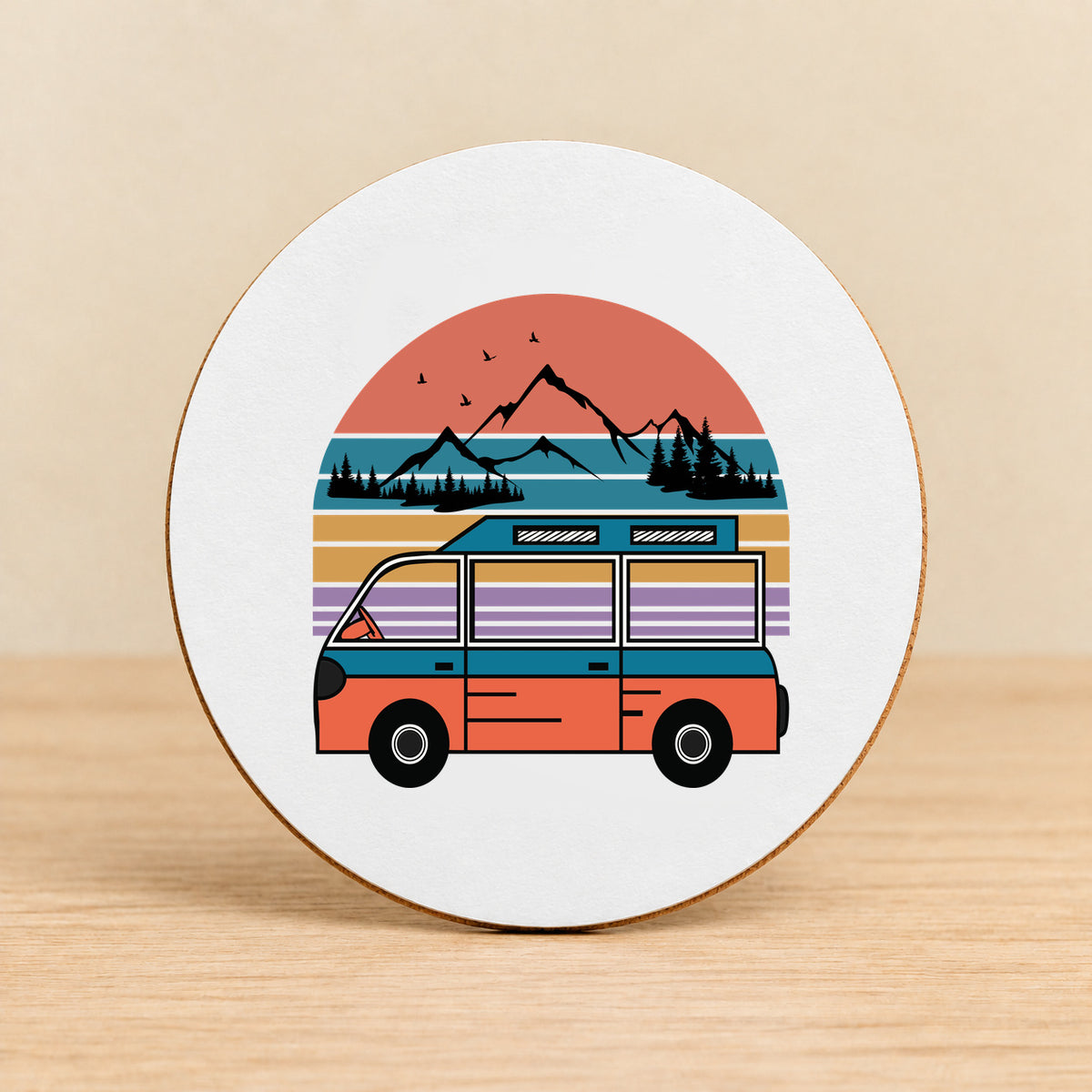 Retro Adventure Van — Round MDF Coaster