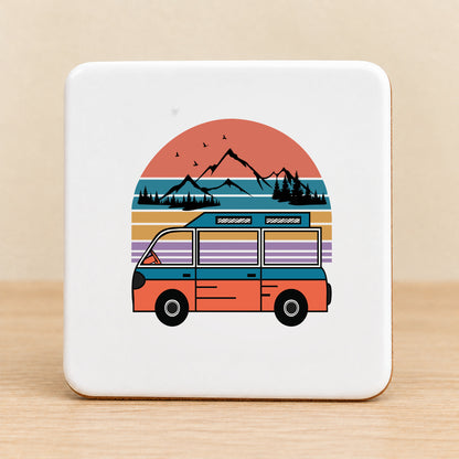 Retro Adventure Van — Square Ceramic Coaster