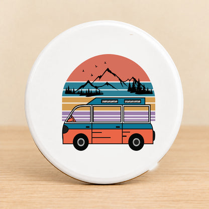 Retro Adventure Van — Round Ceramic Coaster