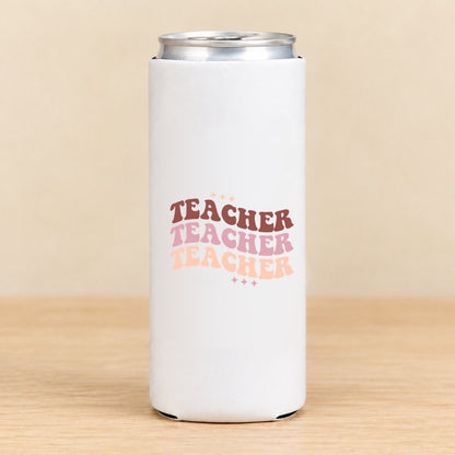 Retro Teacher Repeat — Slim Can Koozie