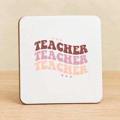 Retro Teacher Repeat — Square MDF Coaster