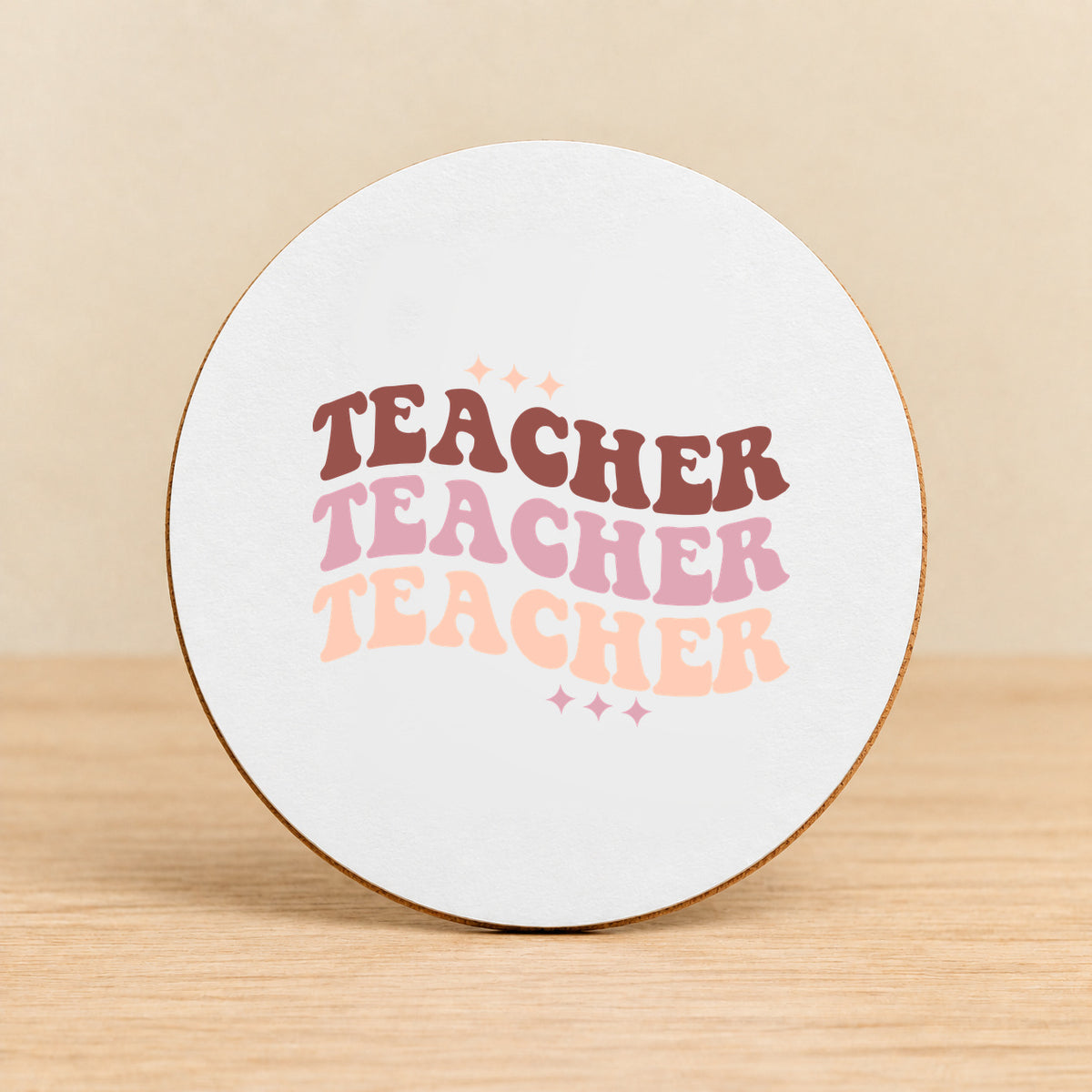 Retro Teacher Repeat — Round MDF Coaster