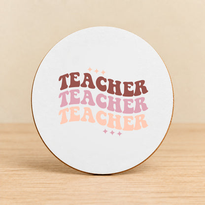 Retro Teacher Repeat — Round MDF Coaster