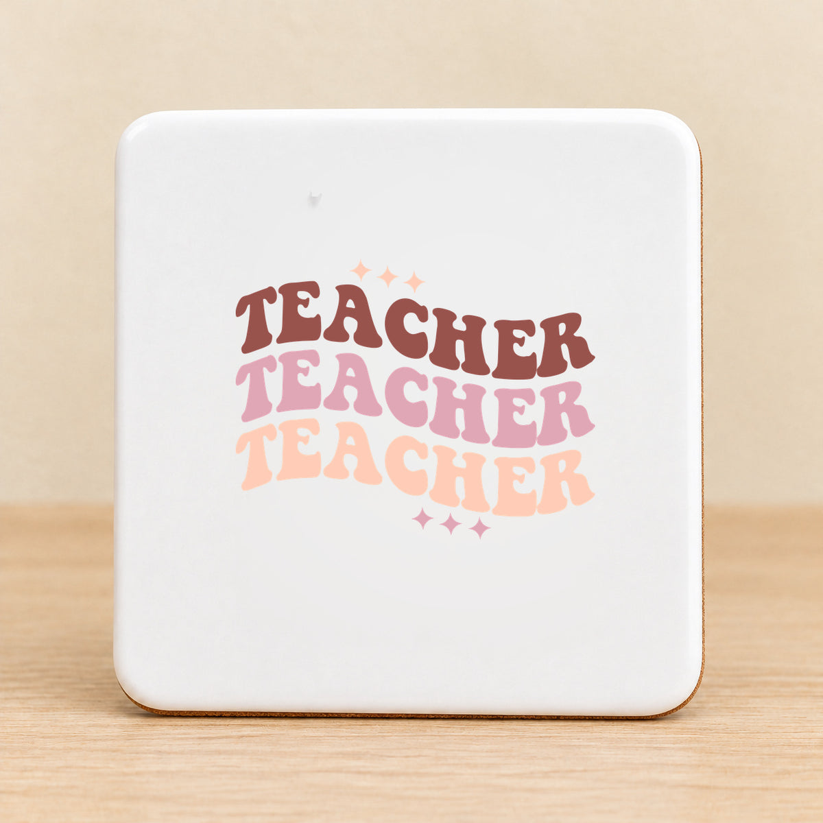 Retro Teacher Repeat — Square Ceramic Coaster