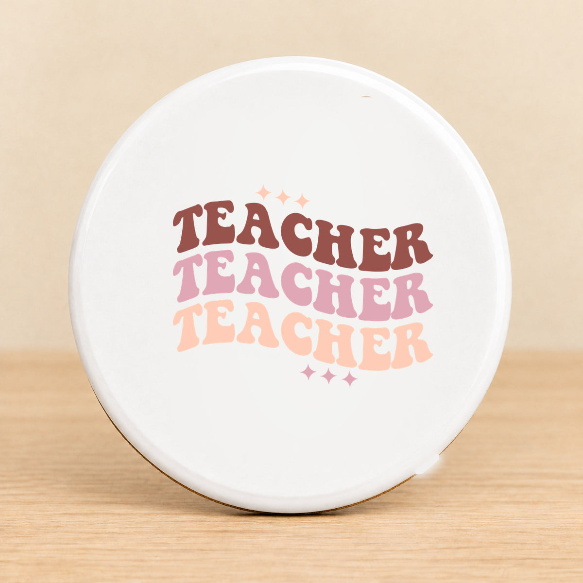 Retro Teacher Repeat — Round Ceramic Coaster