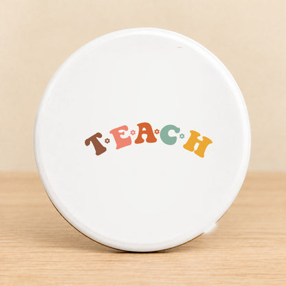 Teach Retro Teacher — Round Ceramic Coaster