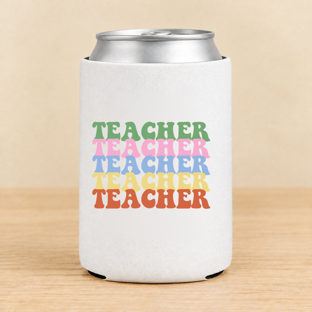 Teacher Retro Rainbow — Regular Can Koozie