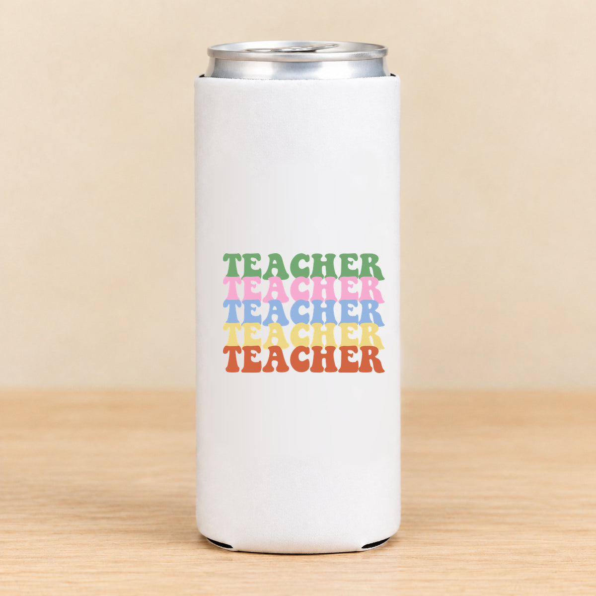 Teacher Retro Rainbow — Slim Can Koozie