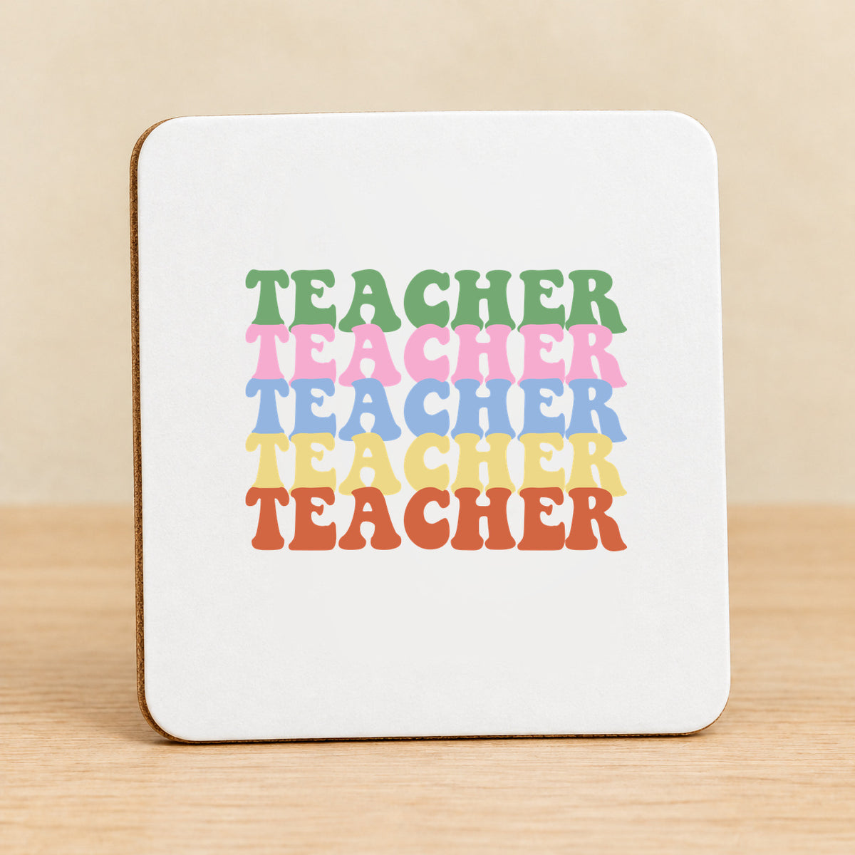 Teacher Retro Rainbow — Square MDF Coaster