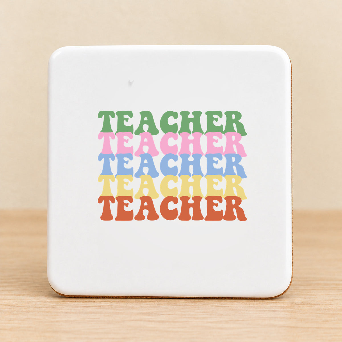Teacher Retro Rainbow — Square Ceramic Coaster