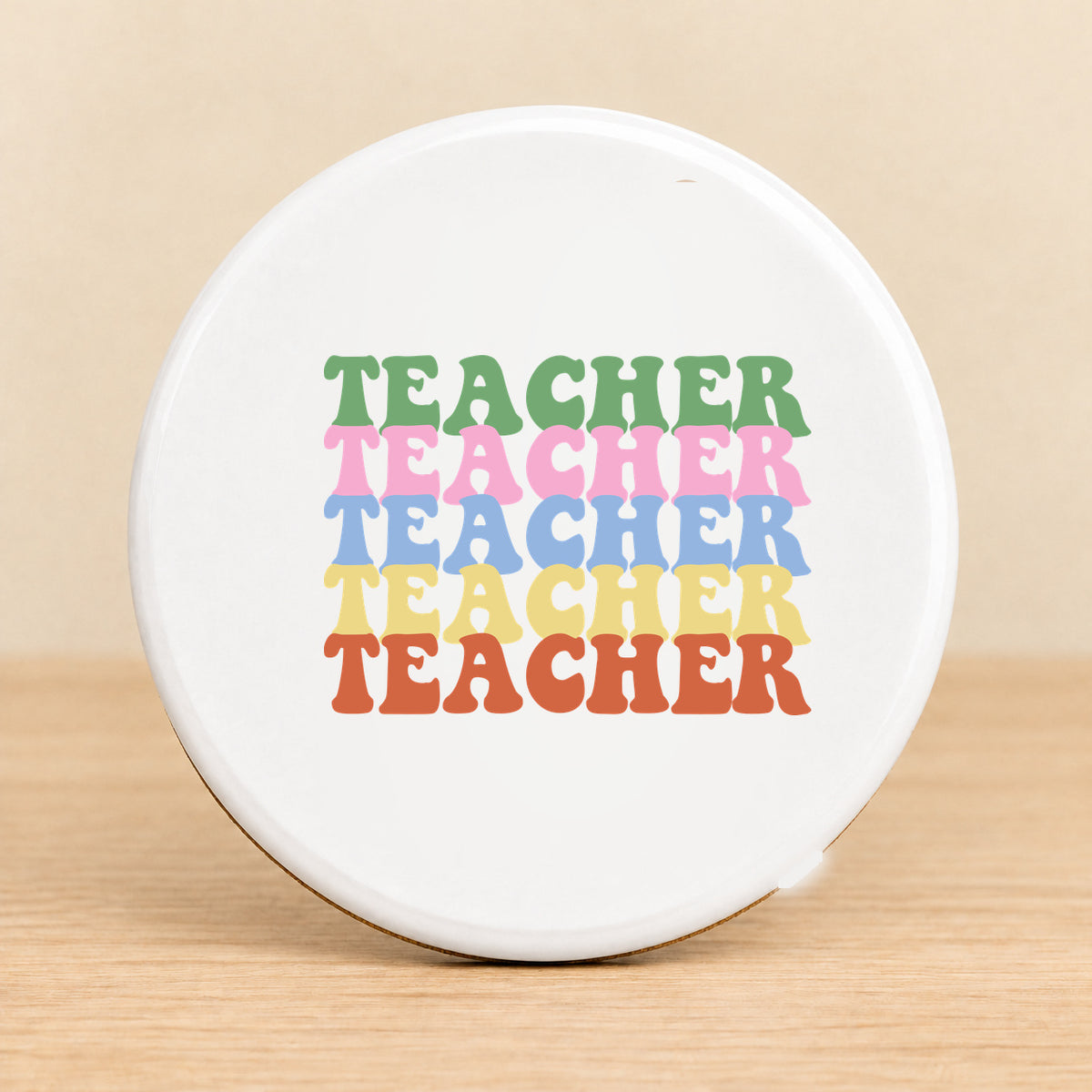 Teacher Retro Rainbow — Round Ceramic Coaster