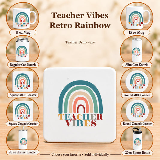 Teacher Vibes Retro Rainbow — All 10 drinkware options