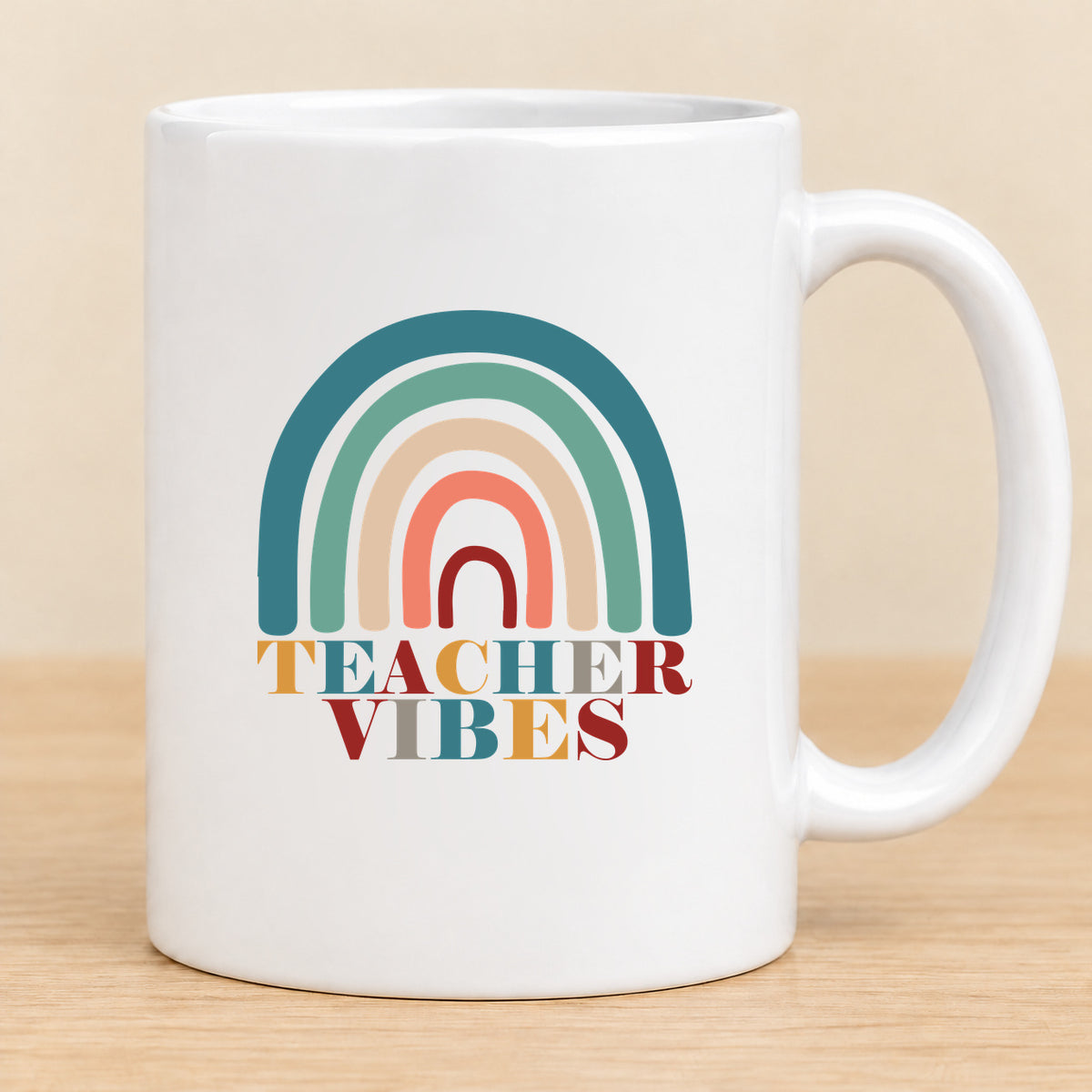 Teacher Vibes Retro Rainbow — 11 oz Ceramic Mug