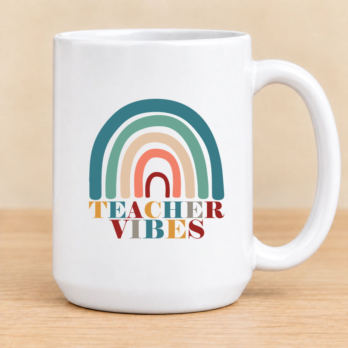Teacher Vibes Retro Rainbow — 15 oz Ceramic Mug