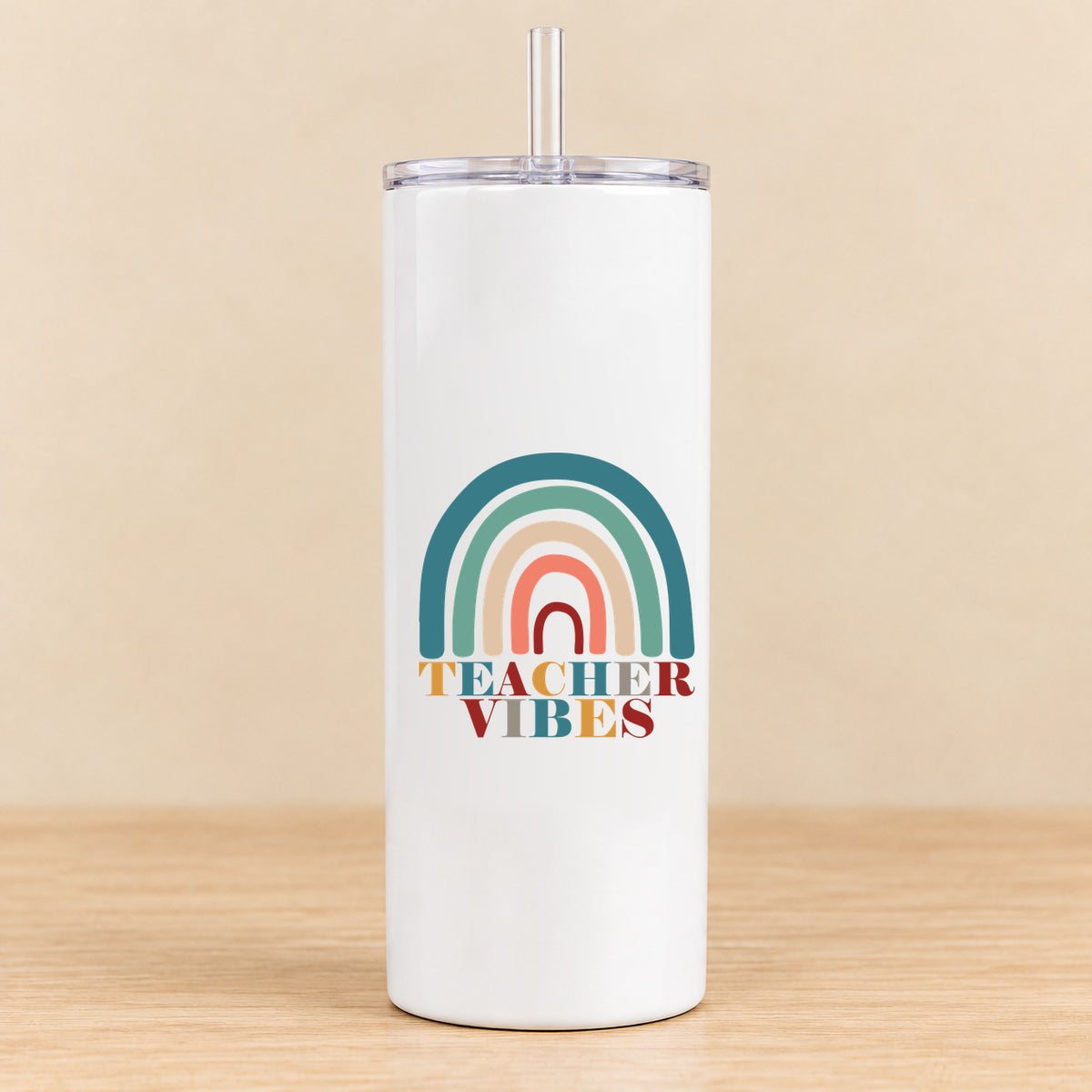 Teacher Vibes Retro Rainbow — 20 oz Skinny Tumbler