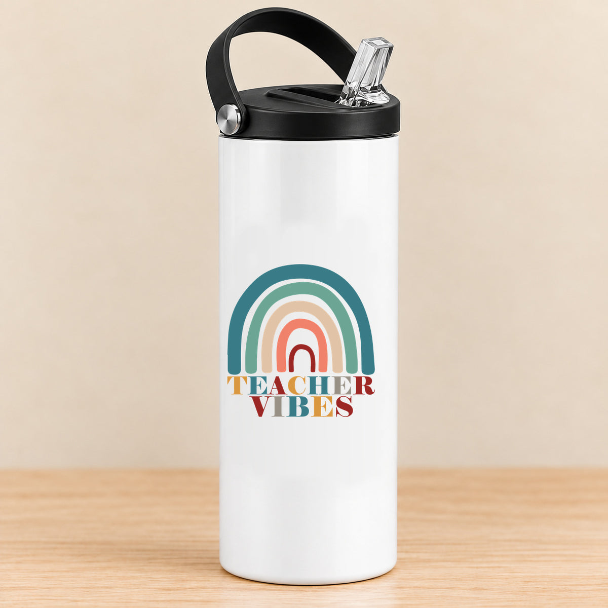 Teacher Vibes Retro Rainbow — 20 oz Sports Bottle