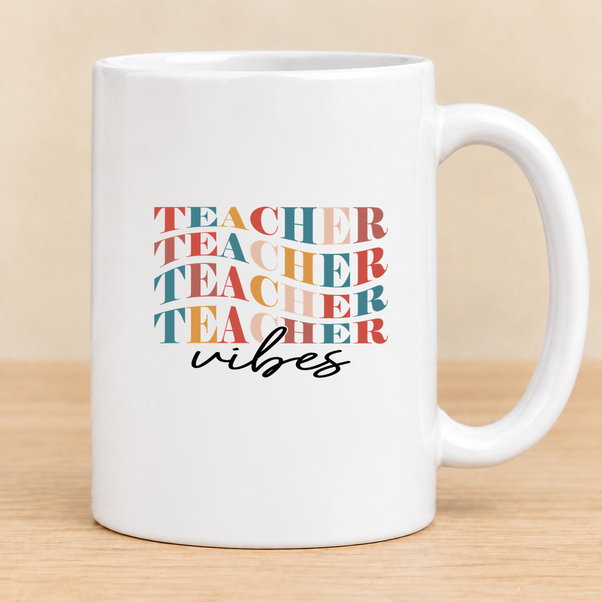 Teacher Vibes Retro Typography — 15 oz Ceramic Mug