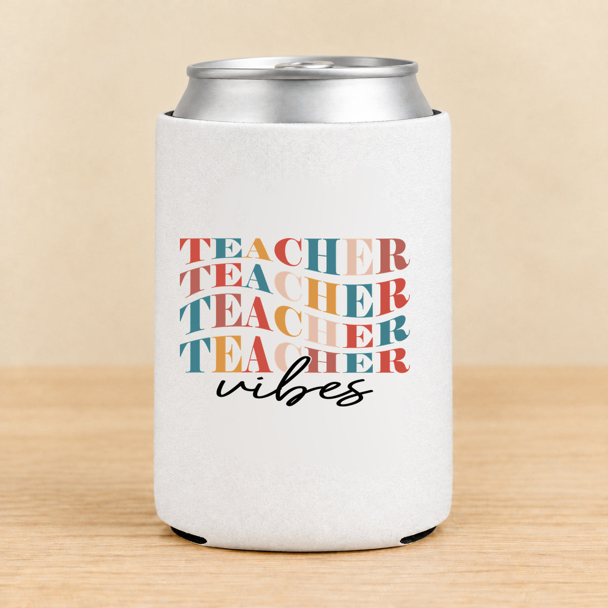 Teacher Vibes Retro Typography — Regular Can Koozie