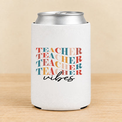 Teacher Vibes Retro Typography — Regular Can Koozie