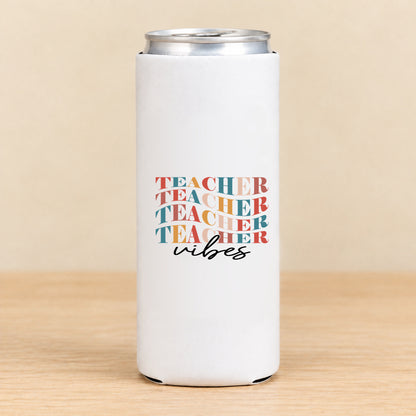 Teacher Vibes Retro Typography — Slim Can Koozie