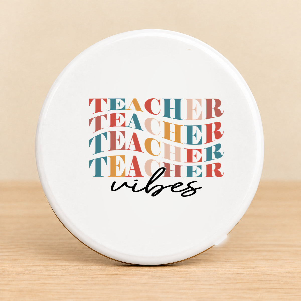 Teacher Vibes Retro Typography — Round Ceramic Coaster