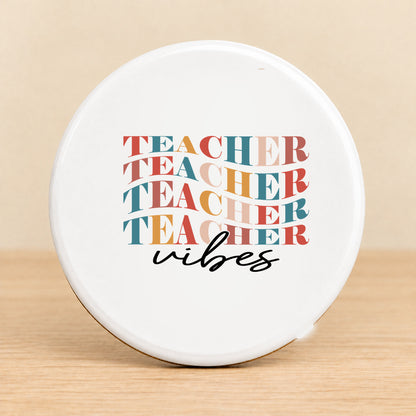 Teacher Vibes Retro Typography — Round Ceramic Coaster