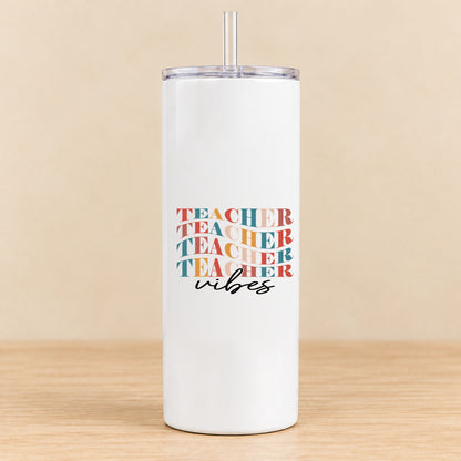 Teacher Vibes Retro Typography — 20 oz Skinny Tumbler