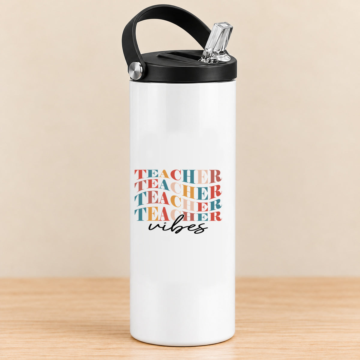 Teacher Vibes Retro Typography — 20 oz Sports Bottle