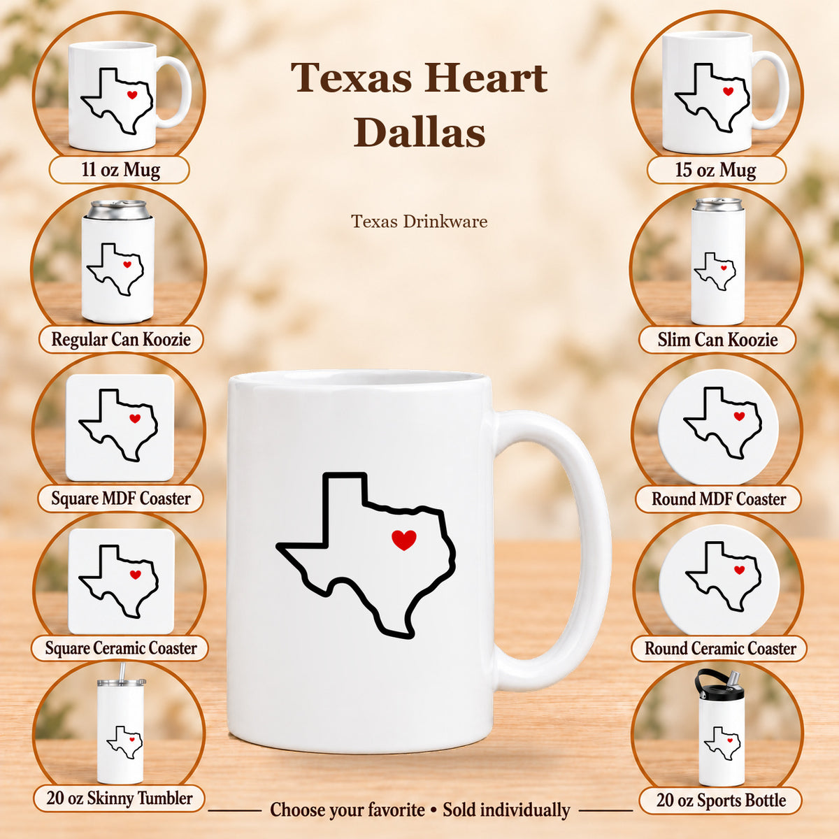 Texas Heart Dallas — All 10 drinkware options