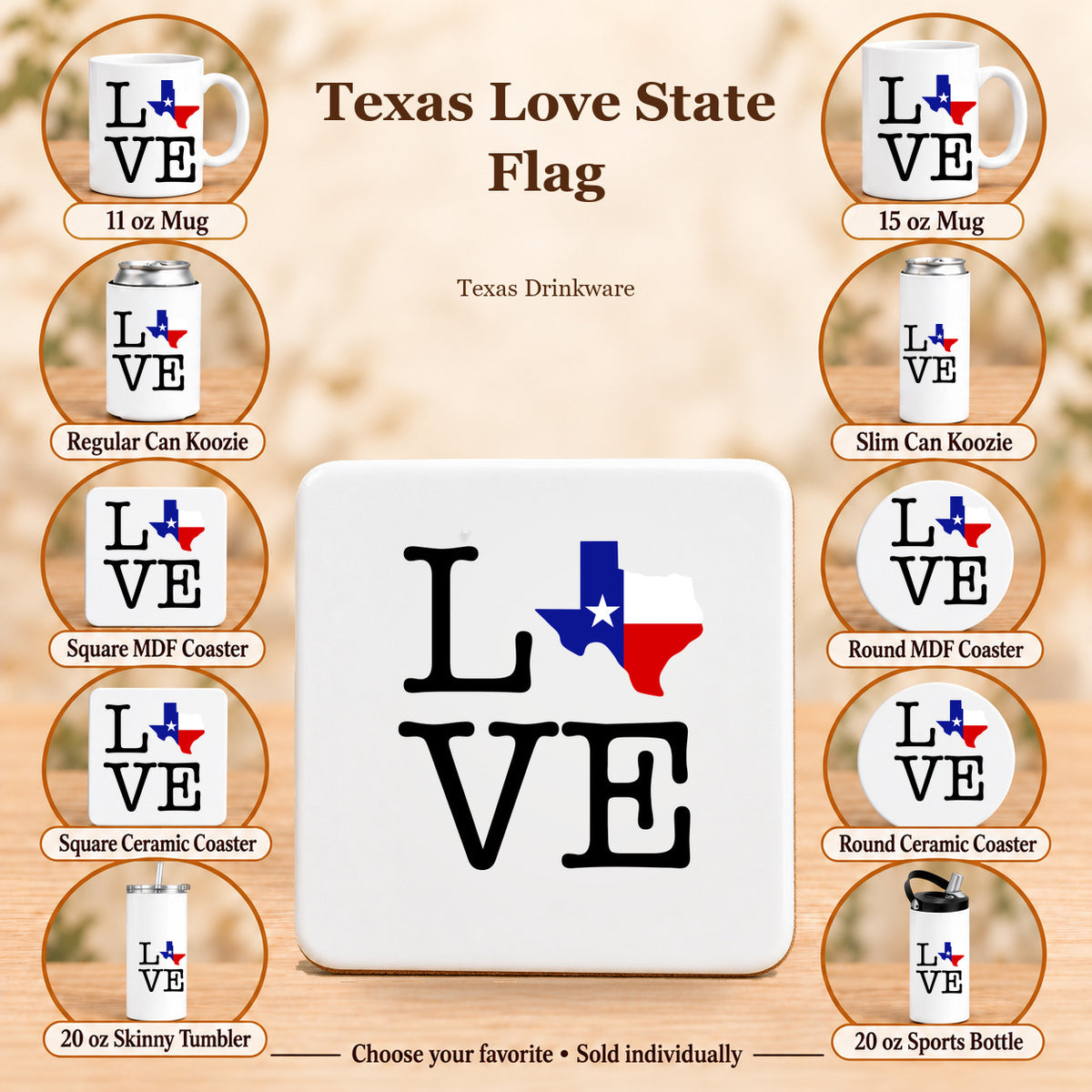 Texas Love State Flag — All 10 drinkware options
