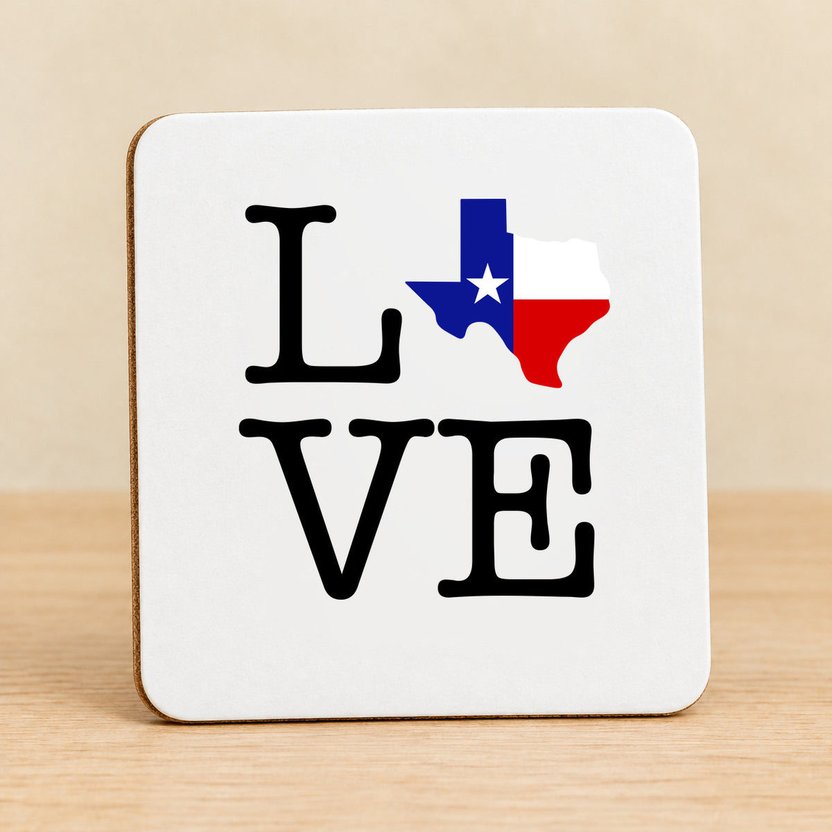 Texas Love State Flag — Square MDF Coaster