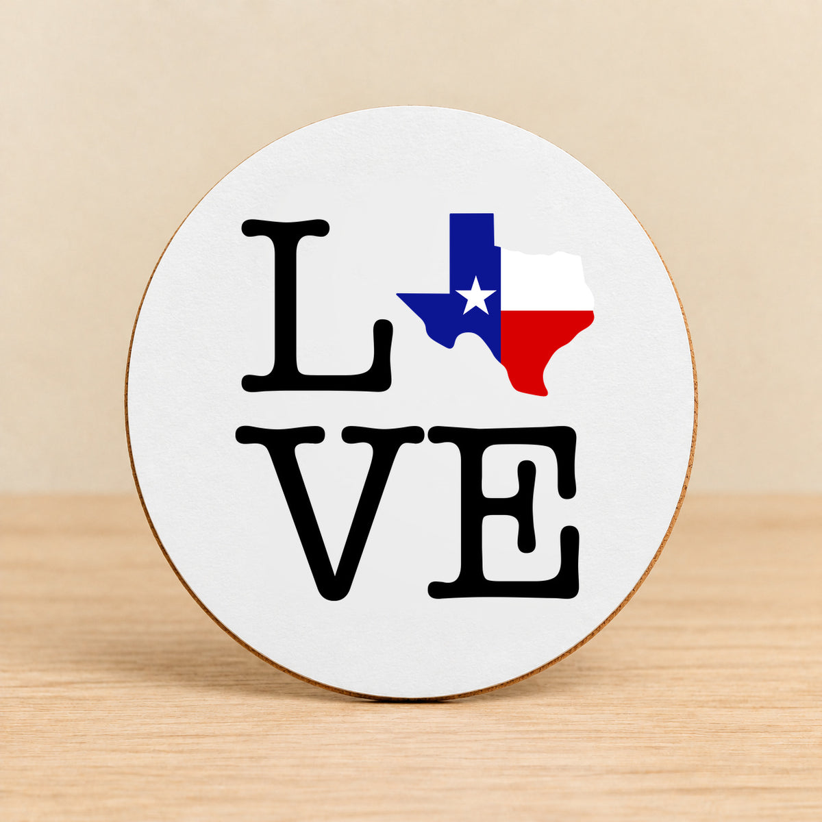 Texas Love State Flag — Round MDF Coaster