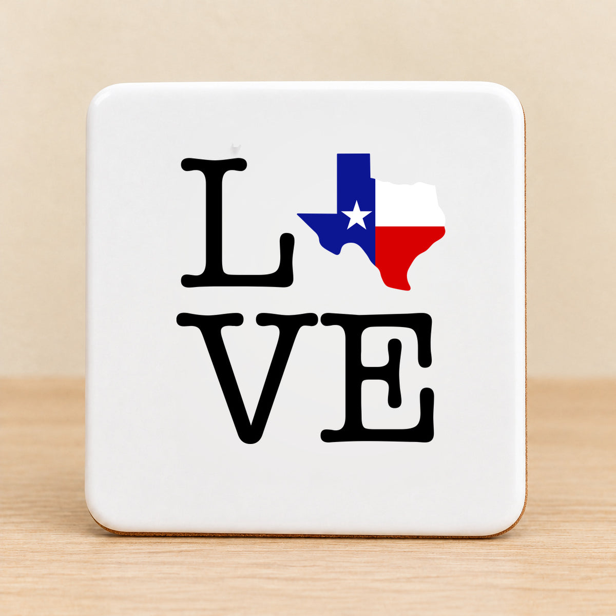 Texas Love State Flag — Square Ceramic Coaster