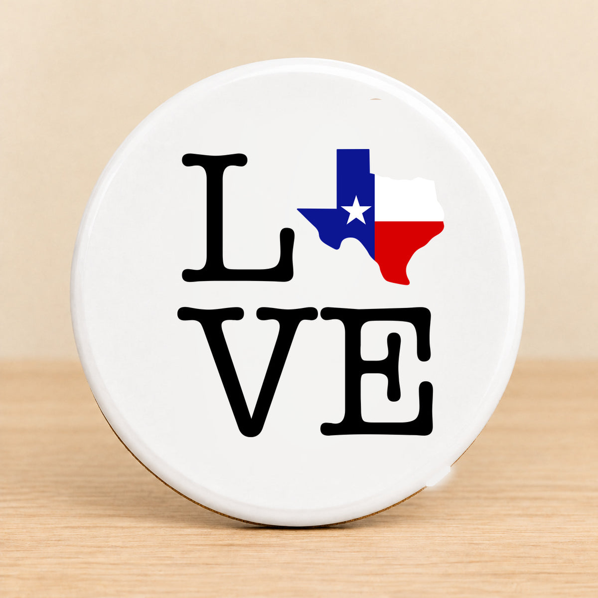 Texas Love State Flag — Round Ceramic Coaster