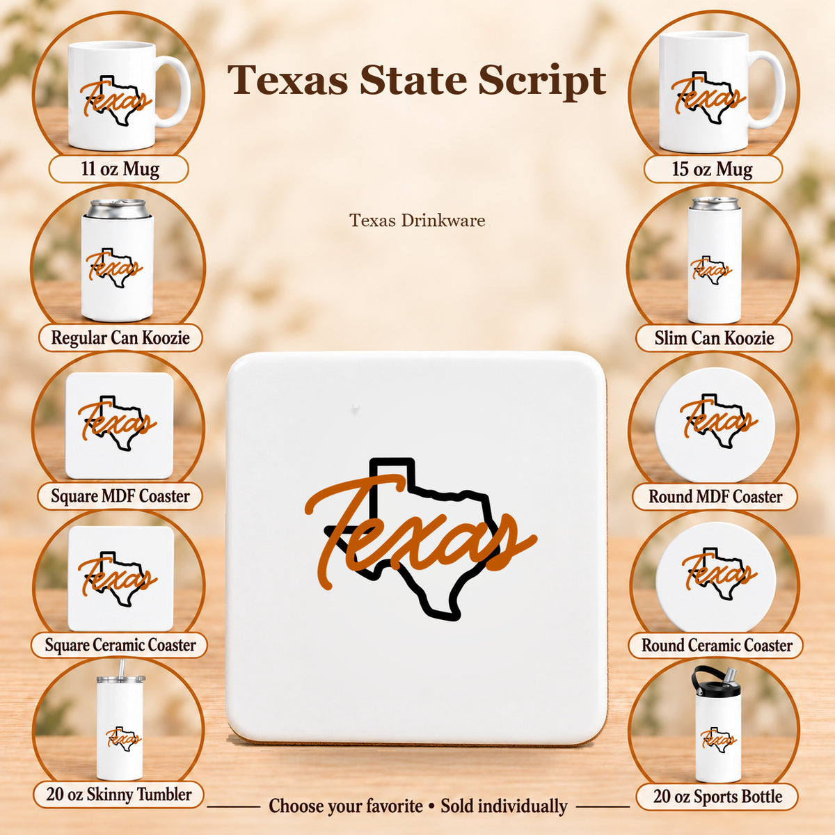 Texas State Script — All 10 drinkware options