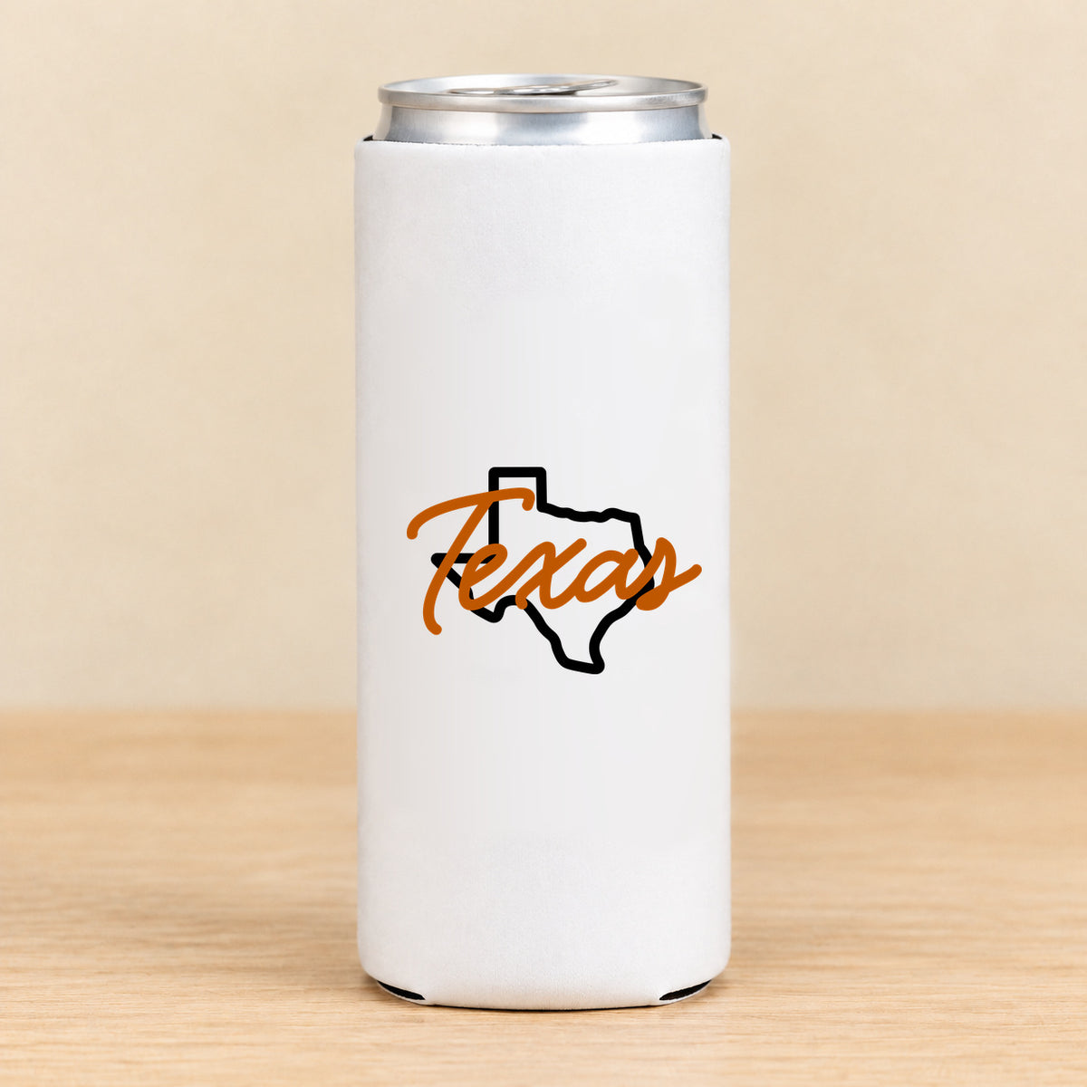 Texas State Script — Slim Can Koozie