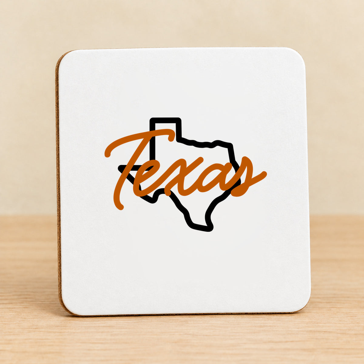Texas State Script — Square MDF Coaster