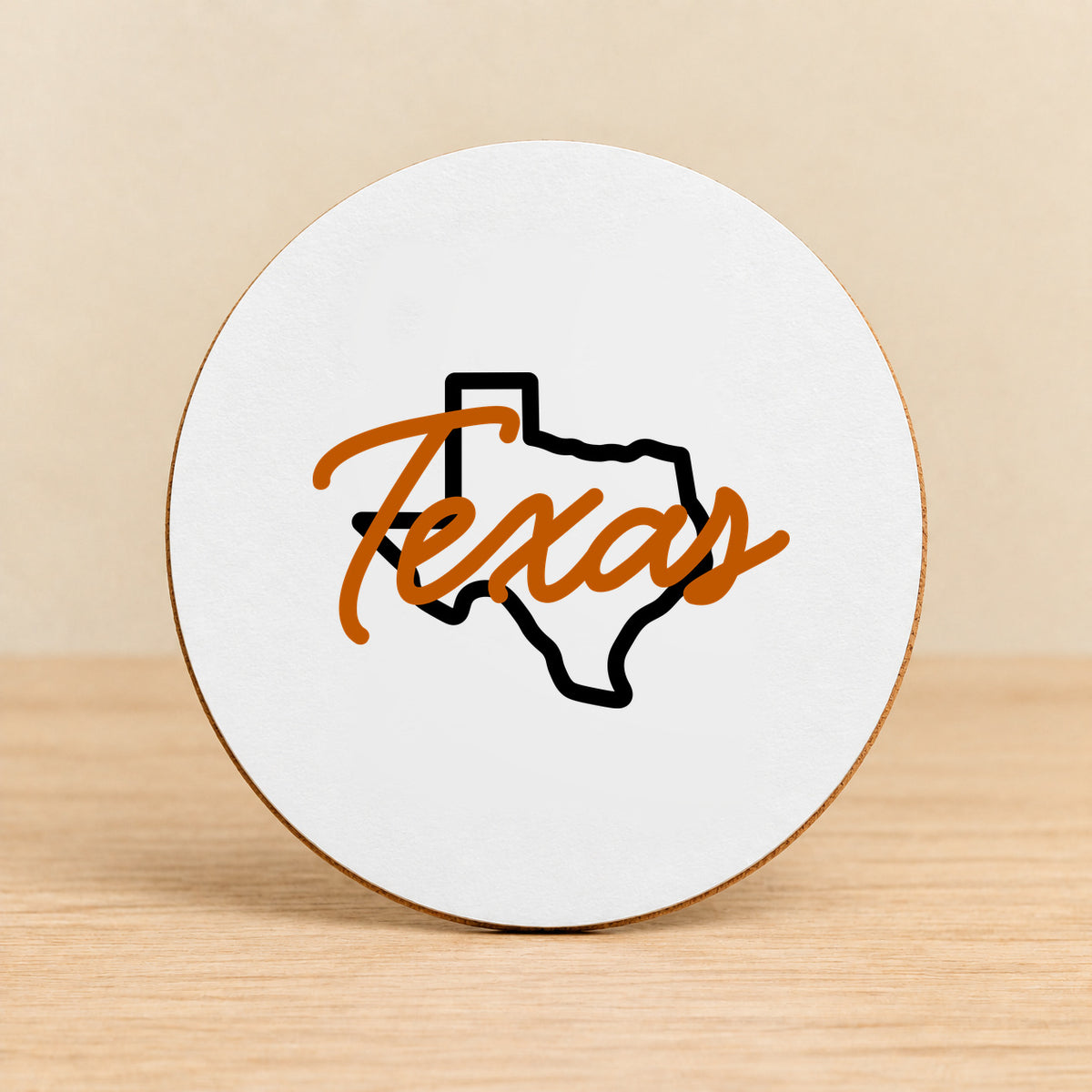 Texas State Script — Round MDF Coaster