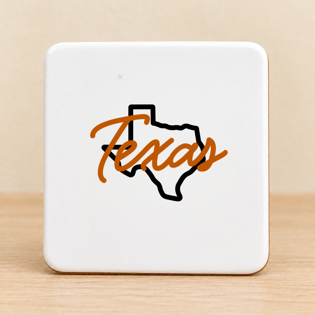 Texas State Script — Square Ceramic Coaster