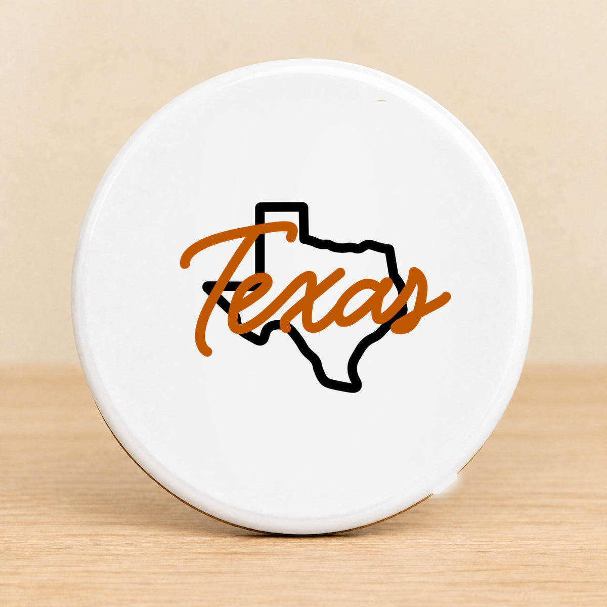 Texas State Script — Round Ceramic Coaster
