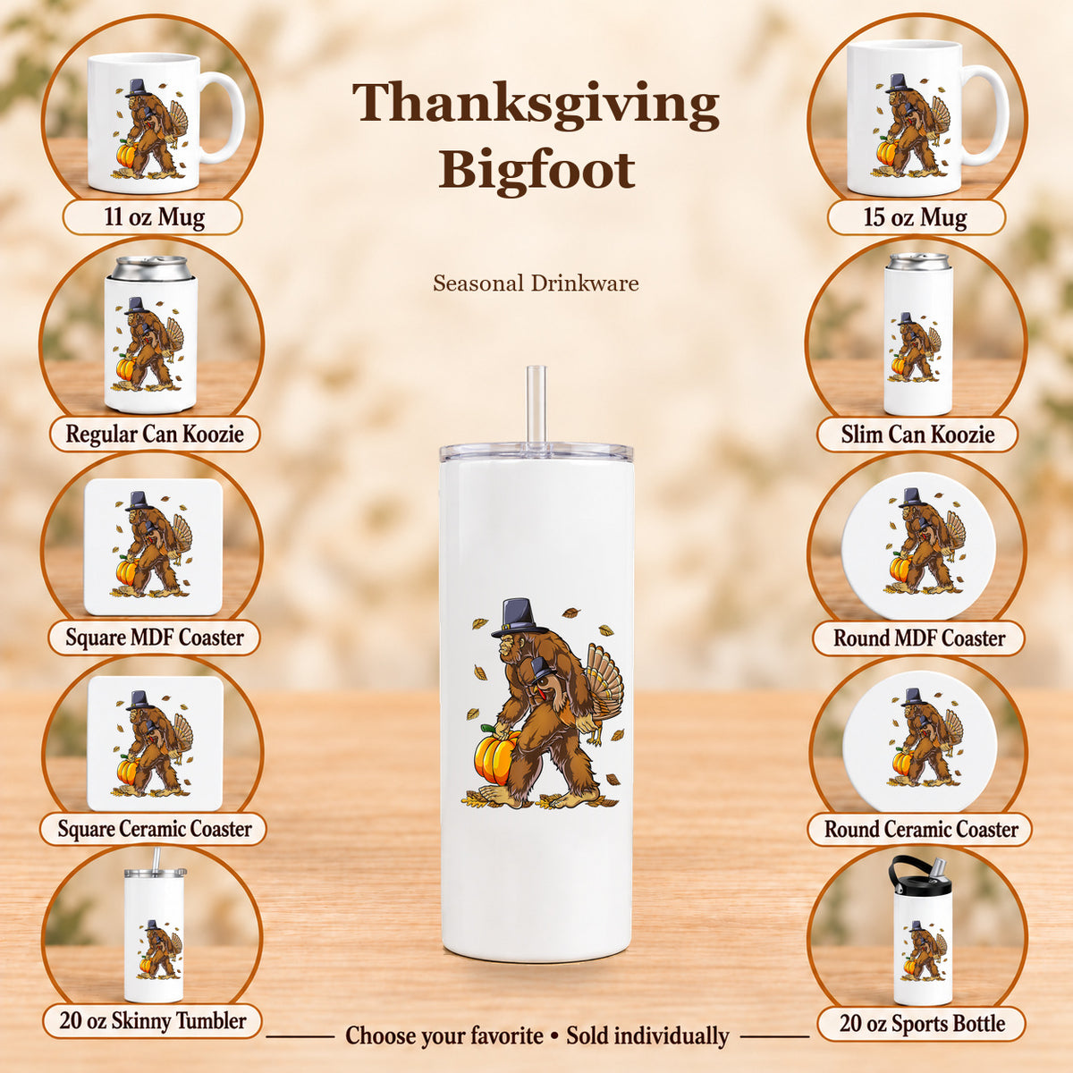 Thanksgiving Bigfoot — All 10 drinkware options
