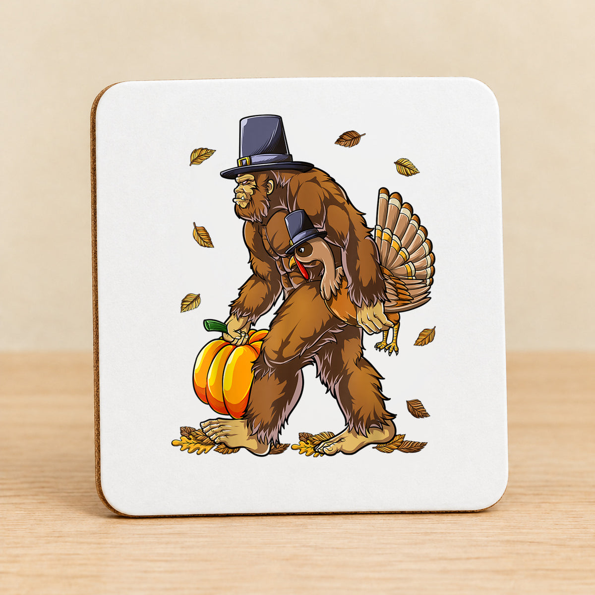 Thanksgiving Bigfoot — Square MDF Coaster