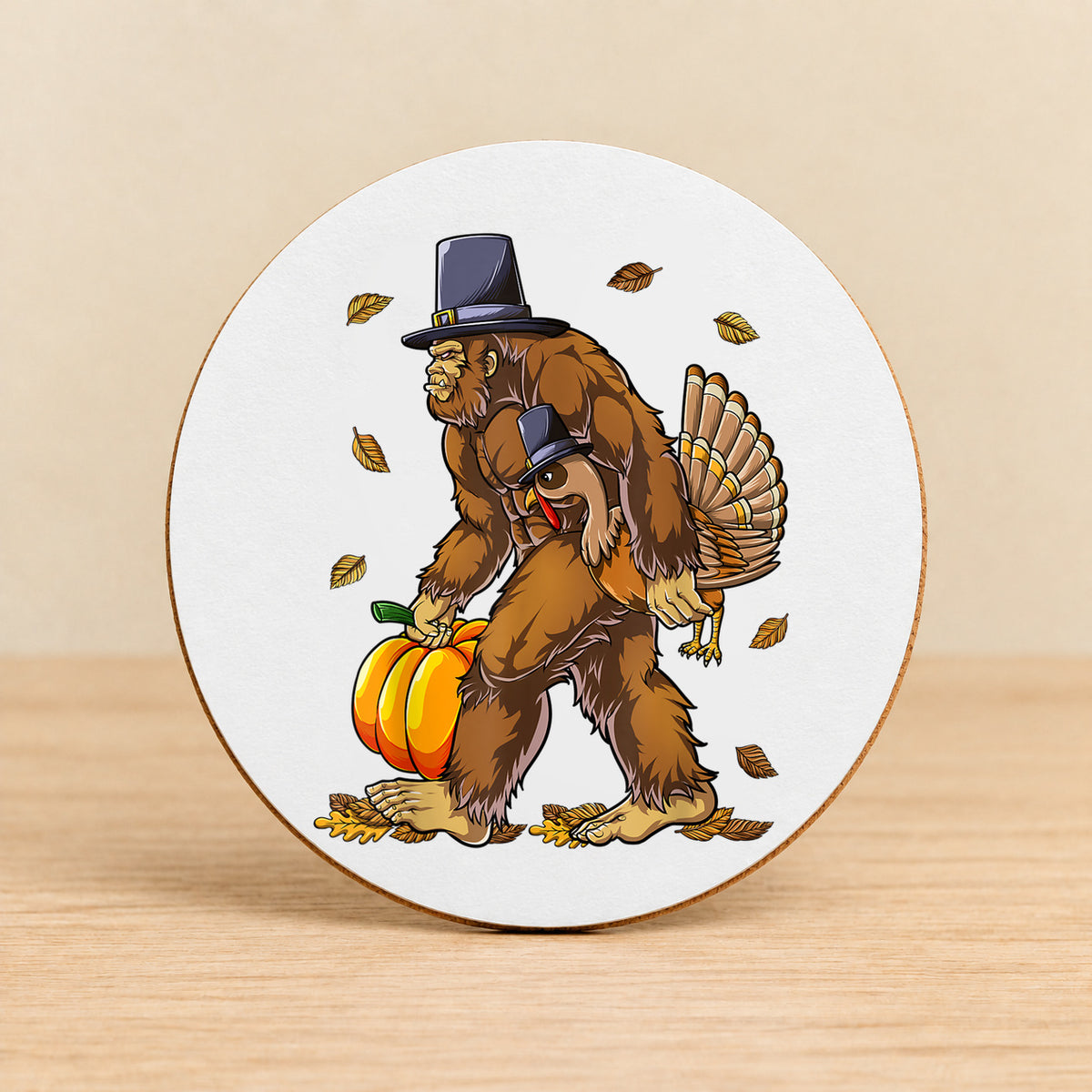 Thanksgiving Bigfoot — Round MDF Coaster