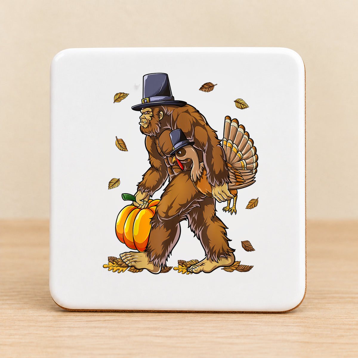 Thanksgiving Bigfoot — Square Ceramic Coaster