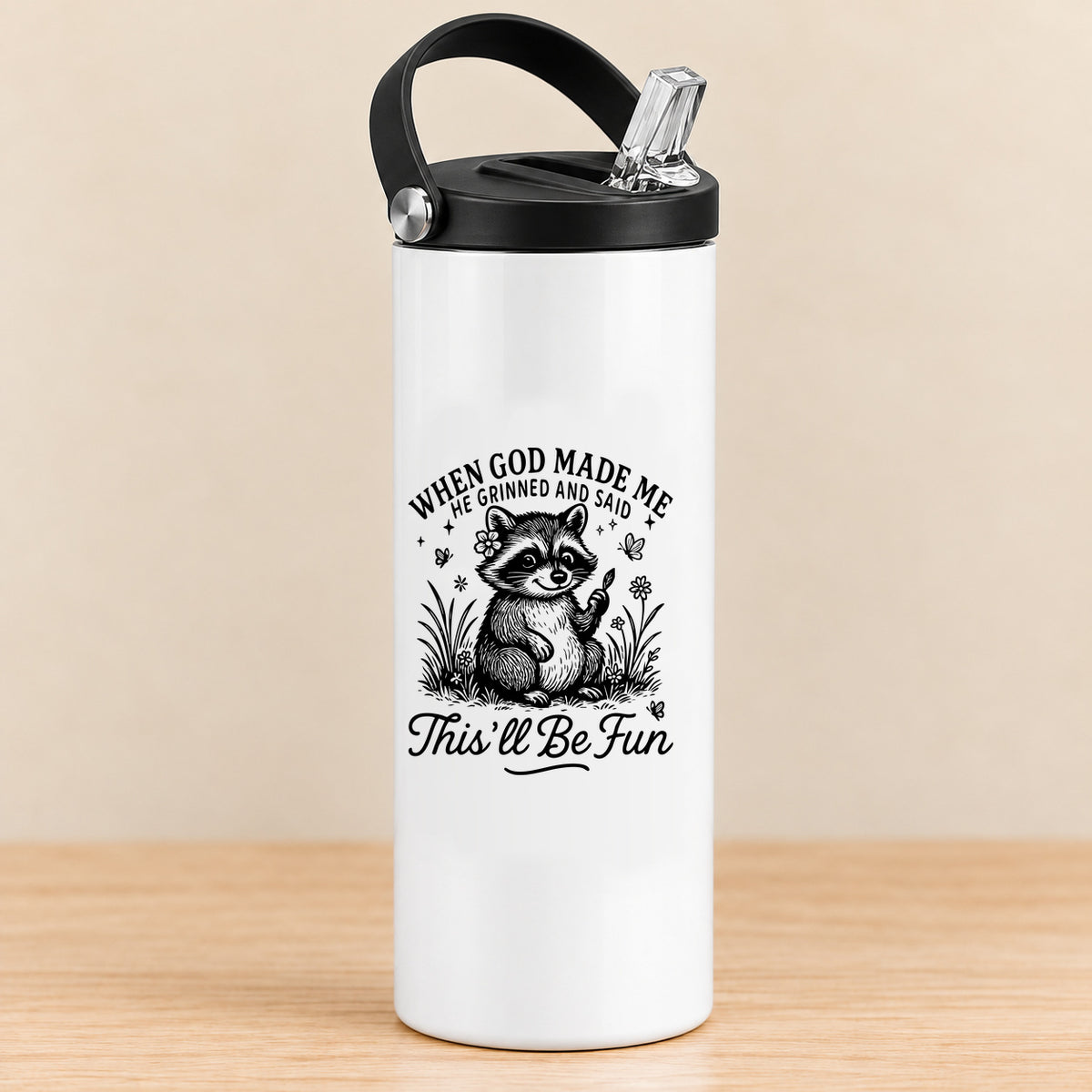 When God Made Me He Grinned — 20 oz Sports Bottle